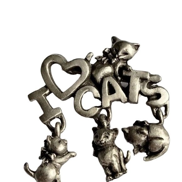 Spoontiques Pin Art I Love Cats Brooch Dangle Kittens Signed Numbered 4193 - Picture 4 of 6